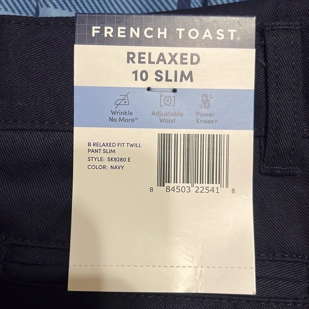 French Toast Boys' Relaxed Fit Navy Blue Twill Pant w/Adjustable Waist 10 Slim